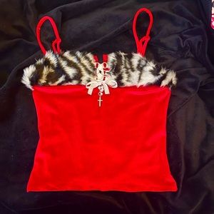 Red zebra print fur lined top